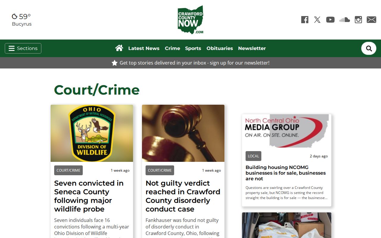 Screenshot of the Crawford County Now Court and Crime section
