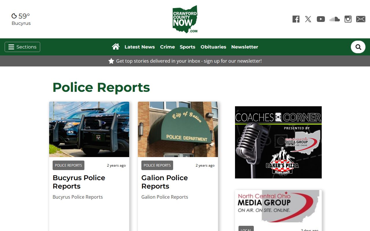 Screenshot of the Crawford County Now Police Reports section