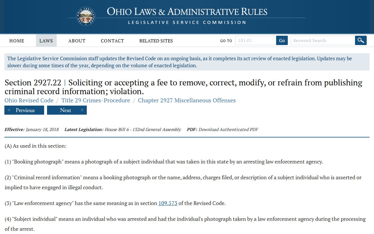 Ohio Crawford County booking photo publication law source